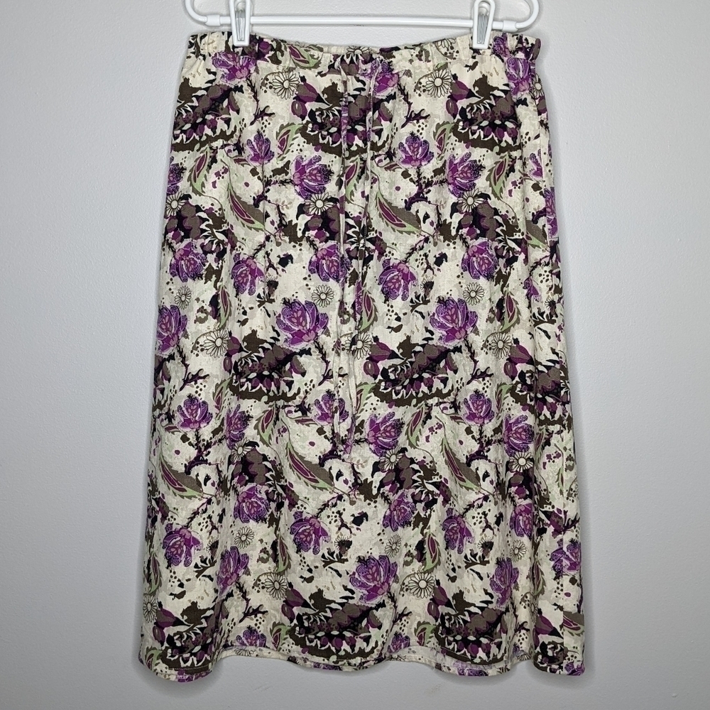 ✨3/$15 Christopher & Banks brown purple floral skirt M